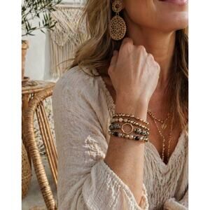 Pomina Natural Stone And Gold Stretch Bracelet Stack New